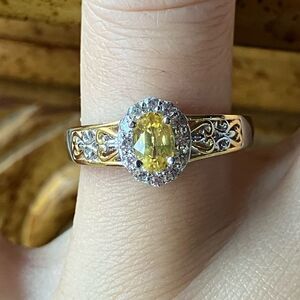 Natural Yellow Sapphire Sterling Silver Art Deco Ring Size 7